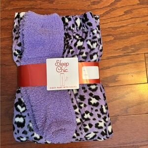 Sleep Chic Purple Leopard Print Pajama Pants with Socks